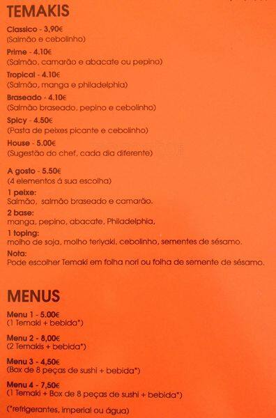 Sushi Prime menu