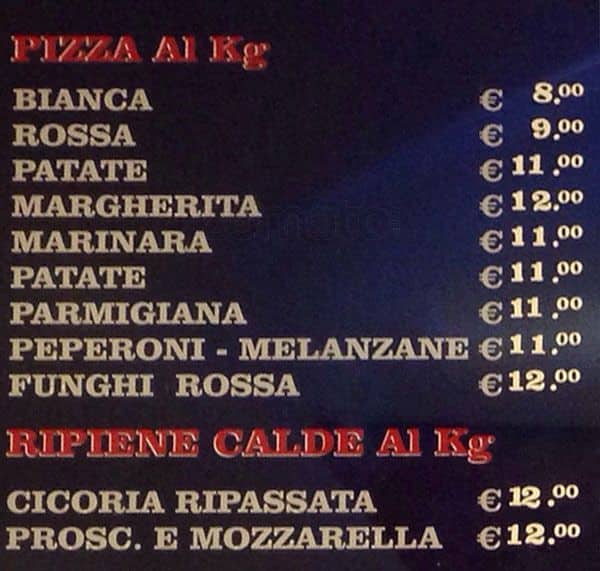 Menu di Pizza Fantasy 3 Pizzeria e Tavola Calda 