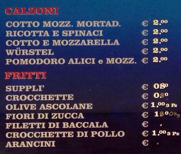 Menu di Pizza Fantasy 3 Pizzeria e Tavola Calda 