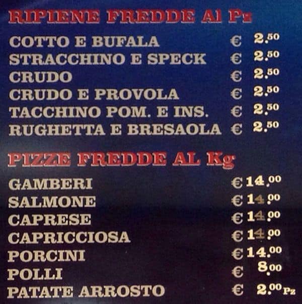 Menu di Pizza Fantasy 3 Pizzeria e Tavola Calda 