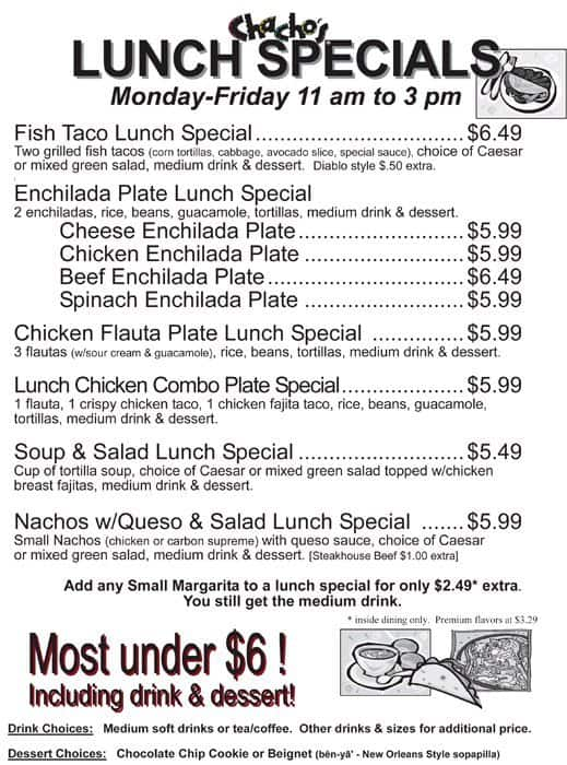 Chacho S Mexican Menu Menu For Chacho S Mexican Braeswood Place Houston