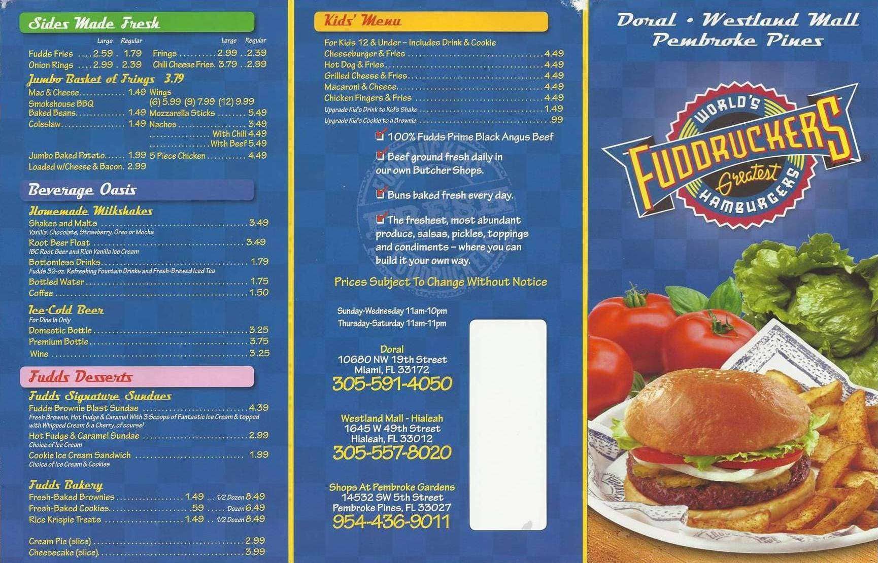 Menu at Fuddruckers restaurant, Hialeah, W 49th St #1304