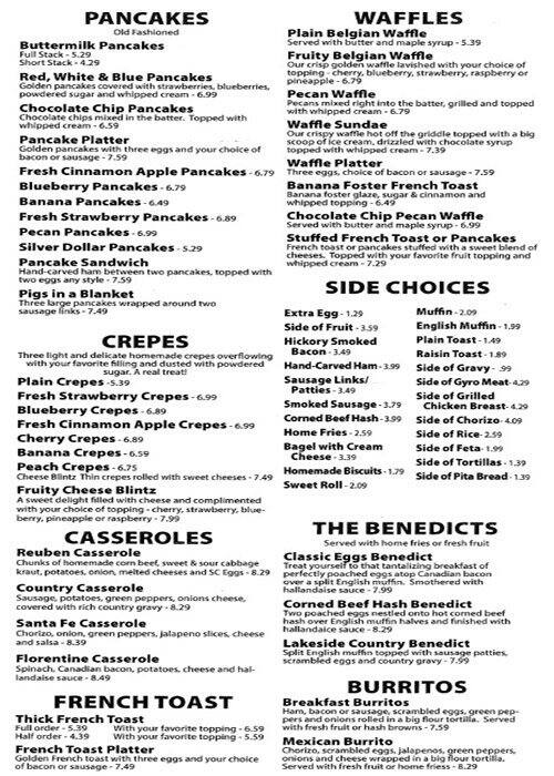 Menu at Lakeside Cafe, Fort Wayne, N Coliseum Blvd
