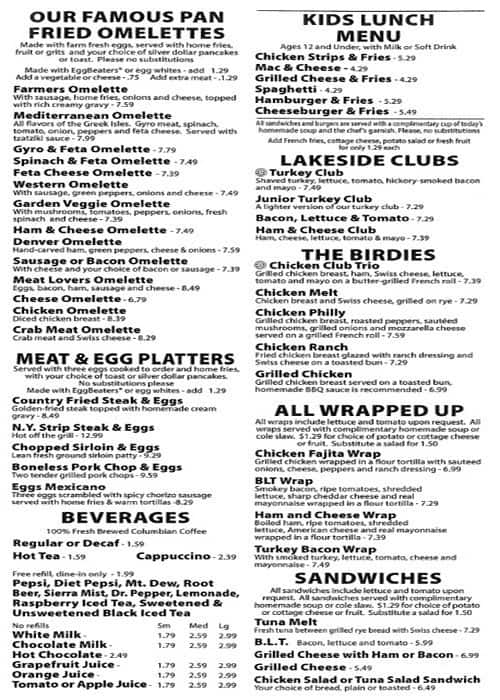 Menu at Lakeside Cafe, Fort Wayne, N Coliseum Blvd