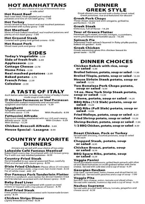 Menu at Lakeside Cafe, Fort Wayne, N Coliseum Blvd