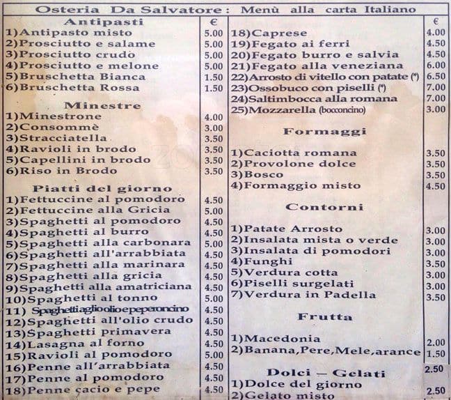 Menu di Osteria Da Salvatore 