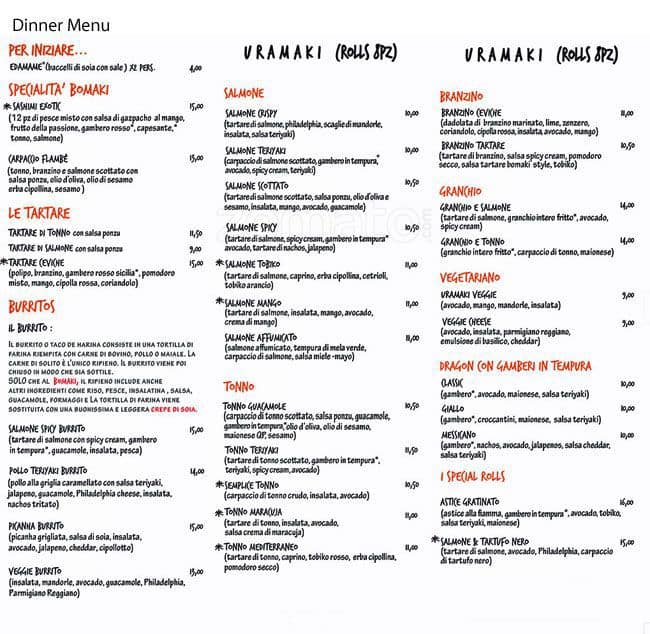 Menu di Bomaki Foppa 