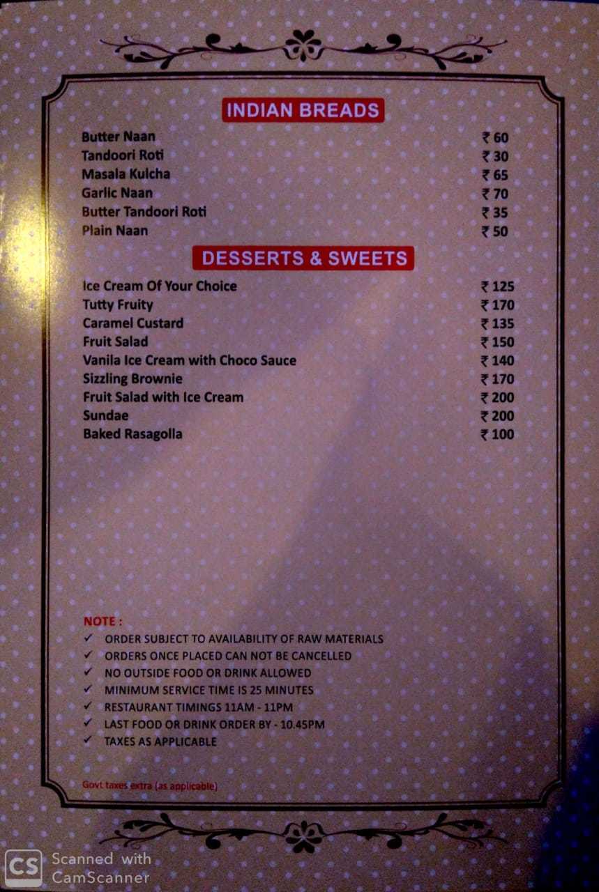 Aangan Horizon menu