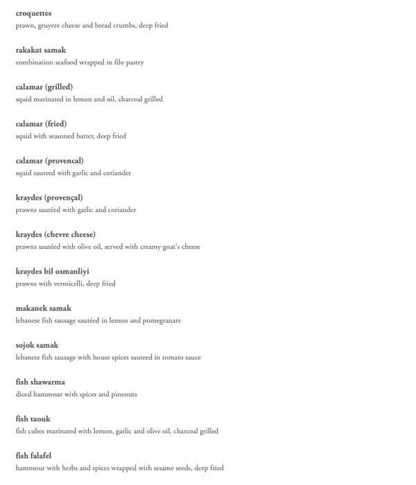 Menu at Flooka Dubai restaurant, Dubai, Dubai Marine Beach Resort and