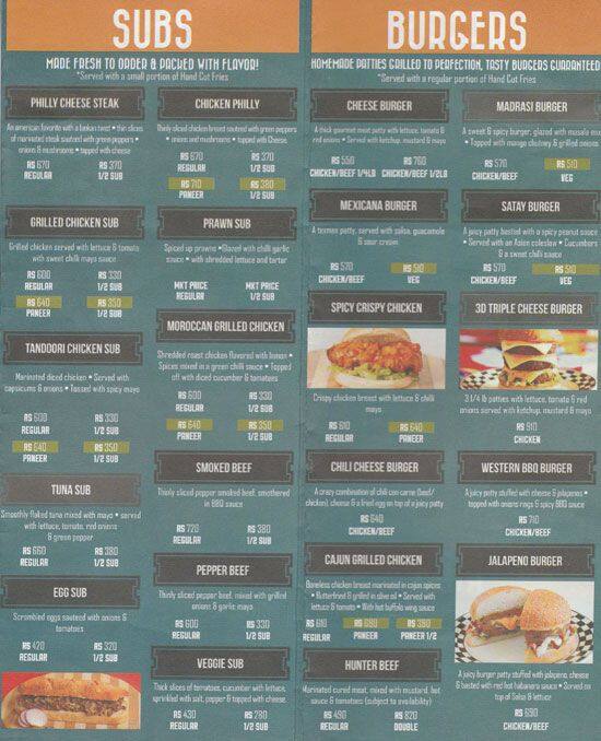 The Sandwich Factory menu