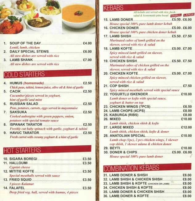 Anatolia Menu, Menu for Anatolia, Leyton, London Zomato UK