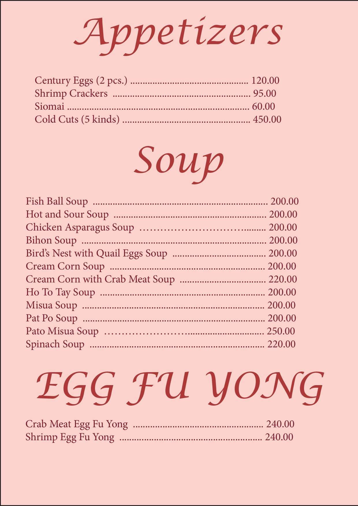 Menu at Fook Yuen Food Center restaurant, Quezon City