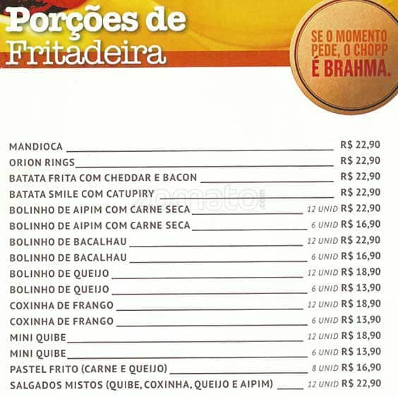 Quiosque Chopp Brahma - Shopping Eldorado cardápio