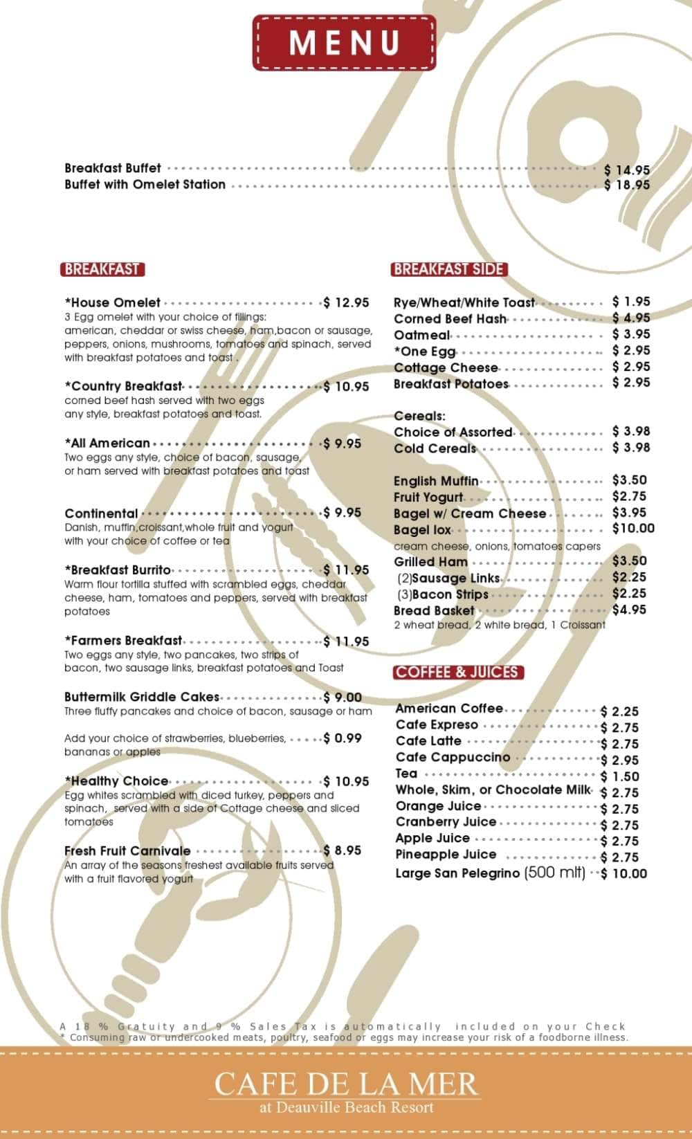 Cafe de la Mer Menu, Menu for Cafe de la Mer, Miami Beach, Miami