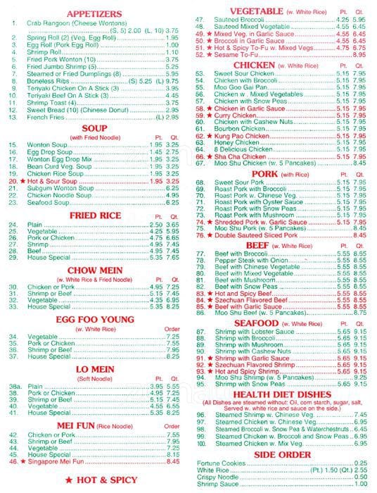 new china menu