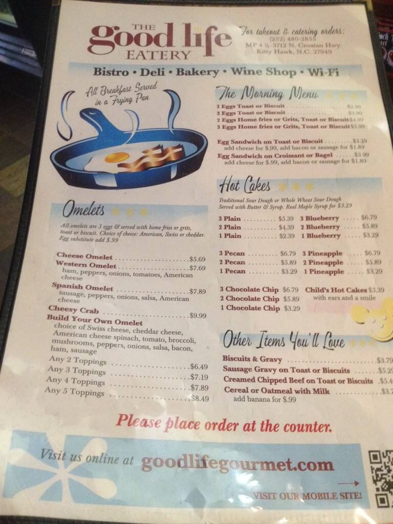 Good Life Gourmet Menu, Menu for Good Life Gourmet, Kitty Hawk, Kitty
