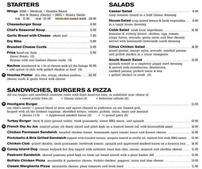 Menu at Hooligans pub & bar, Barrie