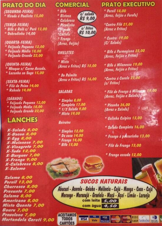 Bar e Lanchonete Oba Oba cardápio