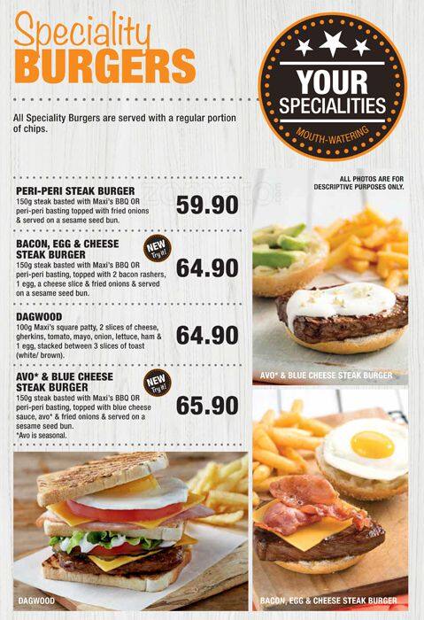 Maxis Menu Three Rivers Menu at Maxi's restaurant, Richards Bay, Boardwalk Inkwazi Mall