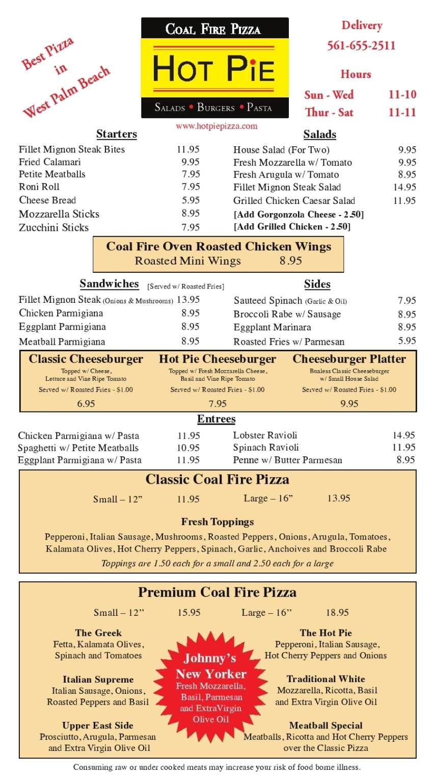 Hot Pie Pizza & Bar Menu, Menu for Hot Pie Pizza & Bar, West Palm Beach