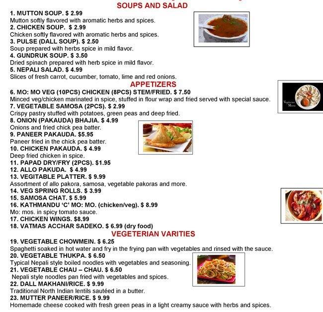 Everest Ethnic Restaurant Menu Urbanspoon/Zomato