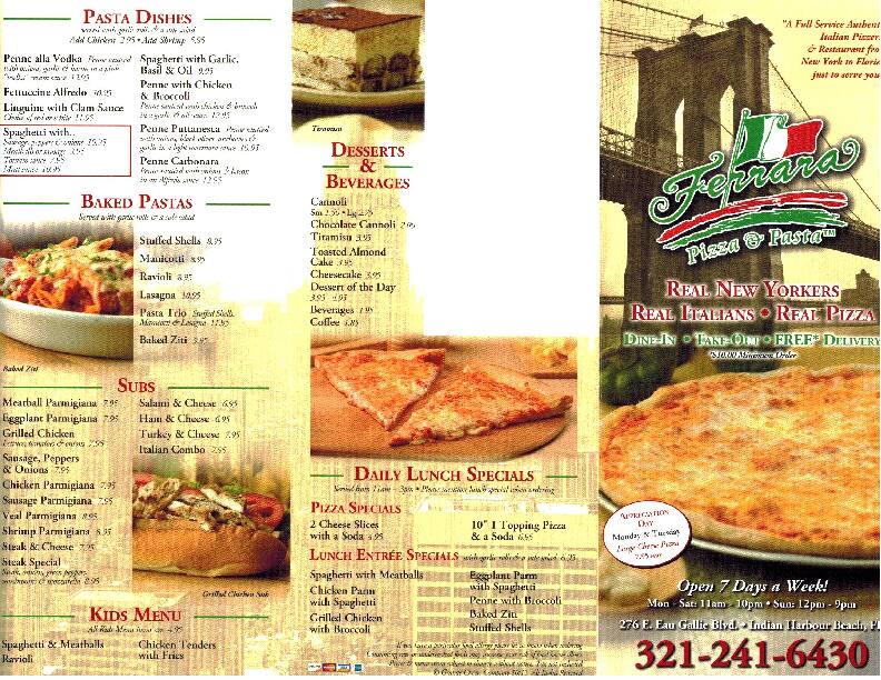 Ferrara Pizza and Pasta Beachside Menu Urbanspoon/Zomato