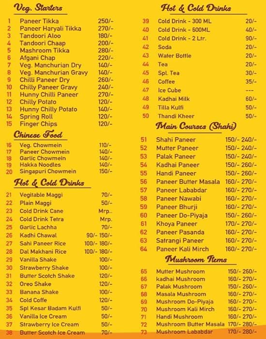 Menu of Dharma Dhaba, Sector 12, Faridabad