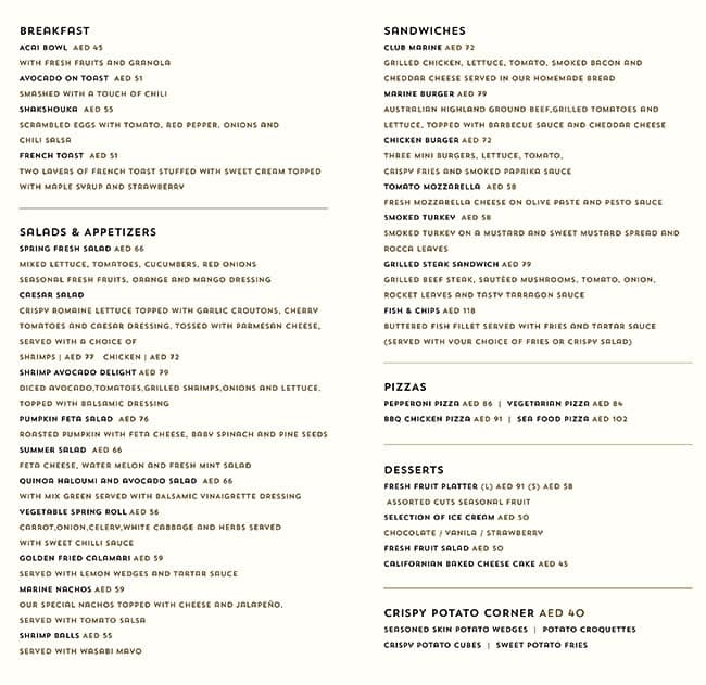 Lounge Bar Dubai Marine Beach Resort Spa Menu Zomato