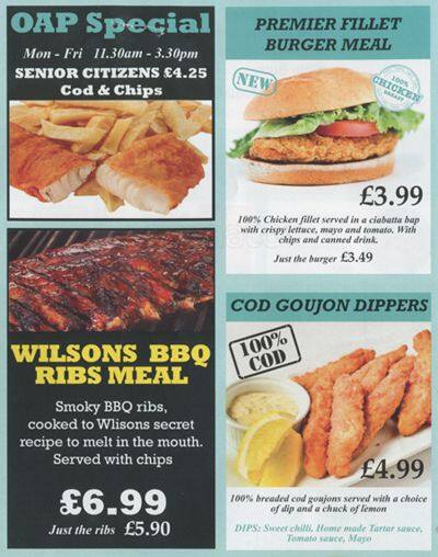 Wilsons Fish & Chips menu