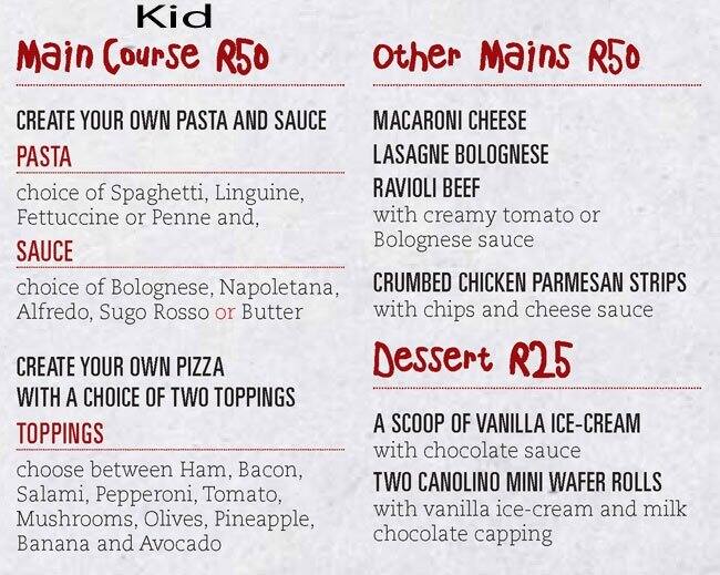 Tonys Spaghetti Krugersdorp menu