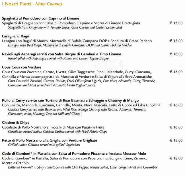 Menu di Obicà Mozzarella Bar - Brera 