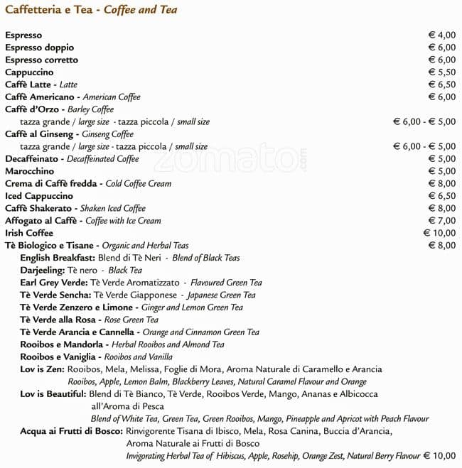 Menu di Obicà Mozzarella Bar - Brera 