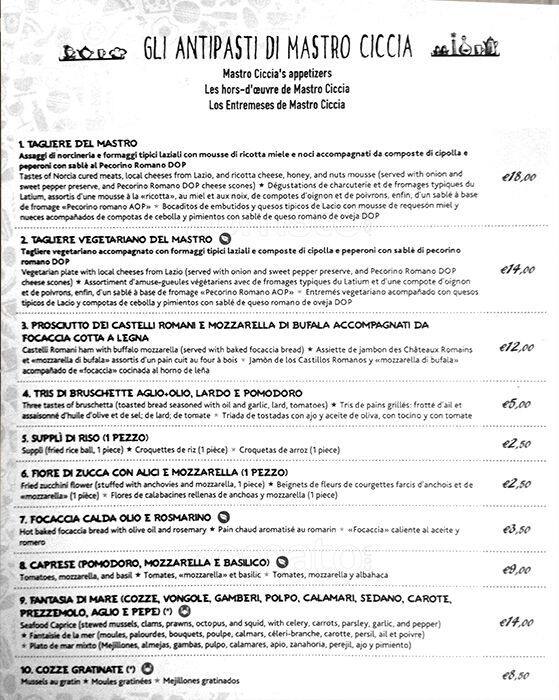 Menu di Mastro Ciccia 