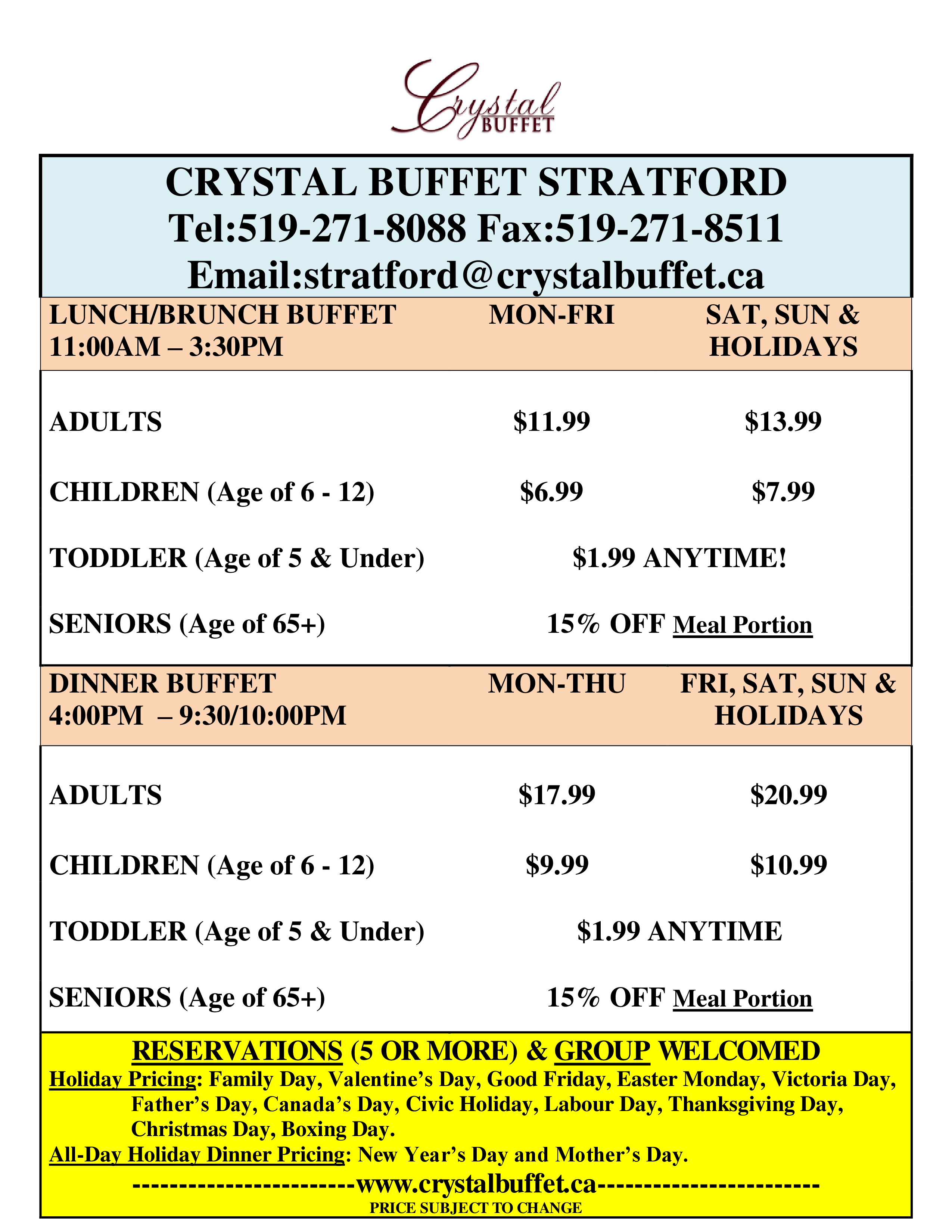 Crystal Buffet, Stratford Menu Urbanspoon/Zomato
