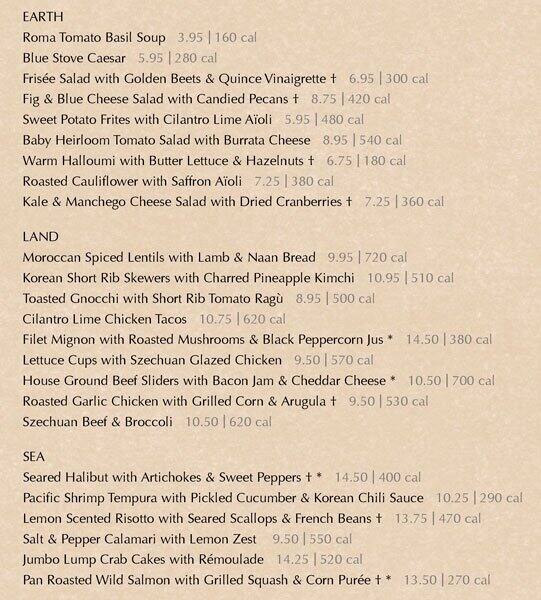 Blue Stove Menu, Menu for Blue Stove, Corte Madera, Corte Madera