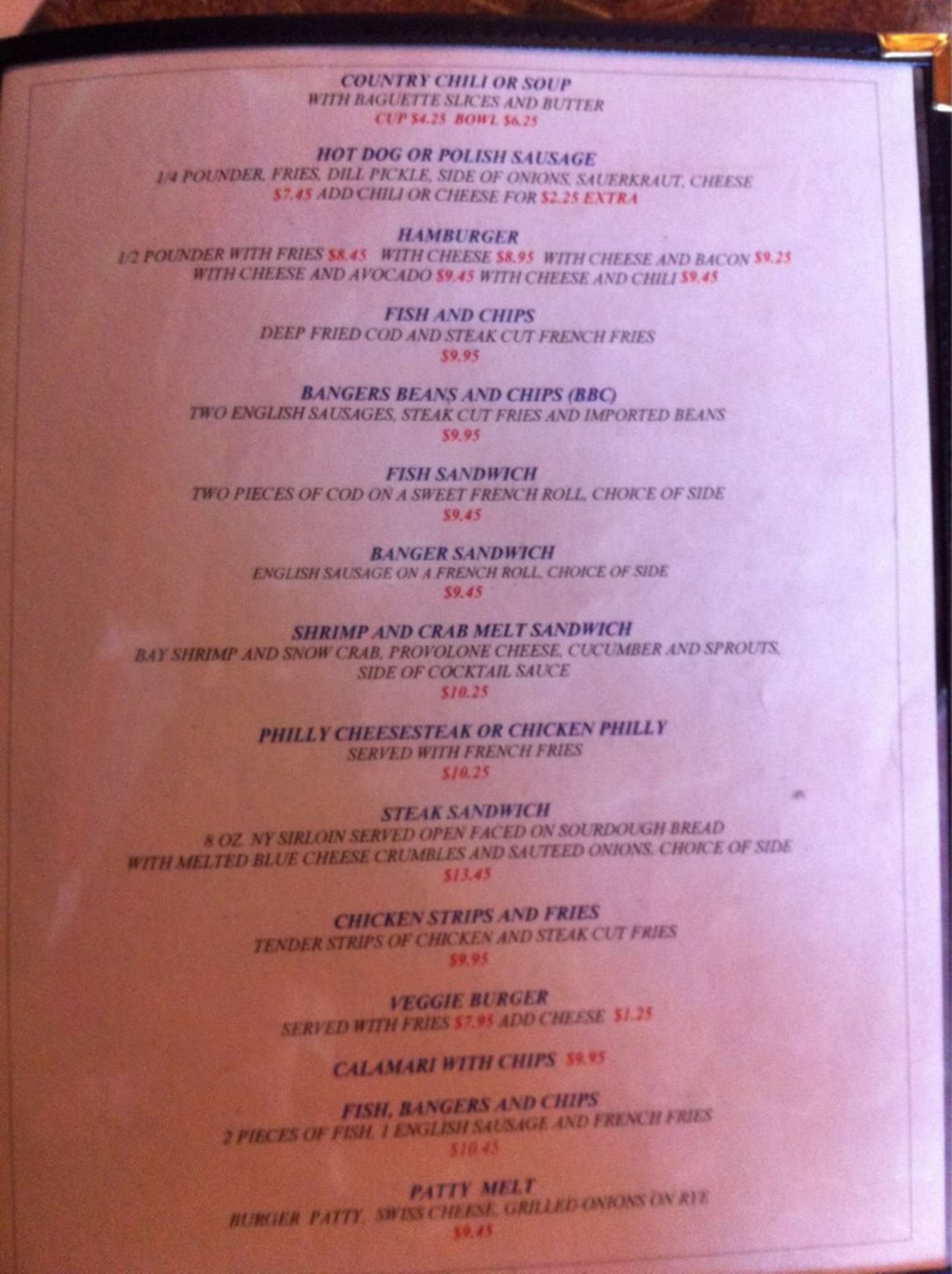 English Ales Menu, Menu for English Ales, Marina, Monterey Bay