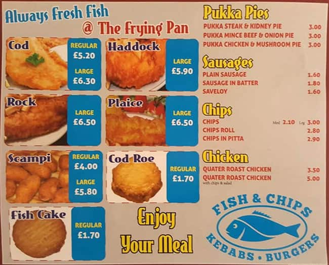 Menu at The Frying Pan fast food, Dagenham, 25 Goresbrook Rd