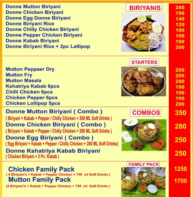 Menu of Donne Biryani Mane, Bellandur, Bangalore