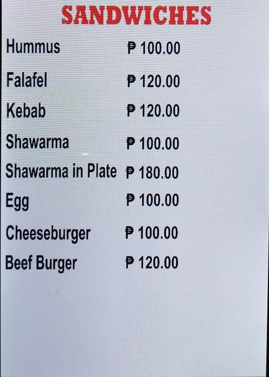 Carta de Red Sea Restaurant