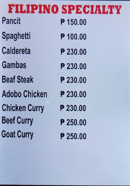 Carta de Red Sea Restaurant