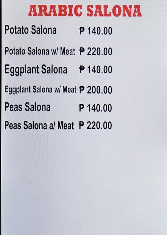 Carta de Red Sea Restaurant