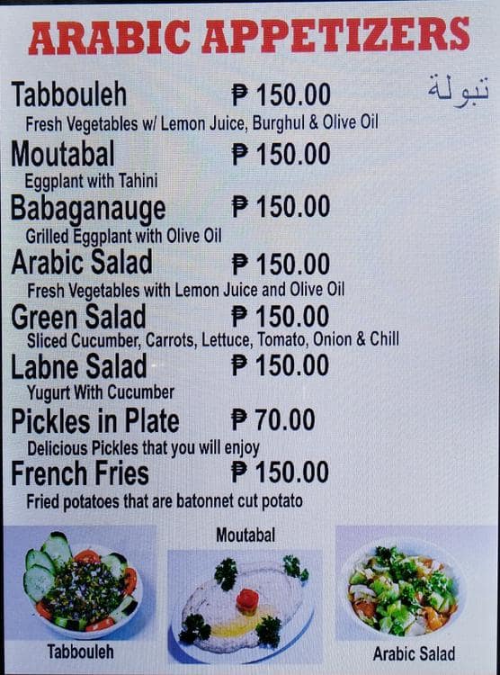Carta de Red Sea Restaurant