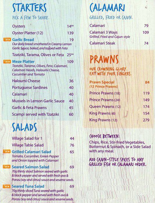 Ocean Basket Menu, Menu for Ocean Basket, St Lucia, Richards Bay