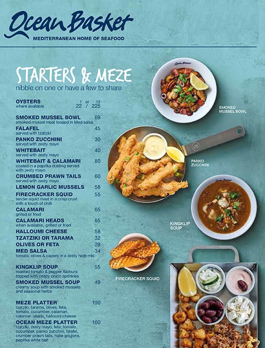 Speisekarte von Ocean Basket, Richards Bay, Shop No. L27