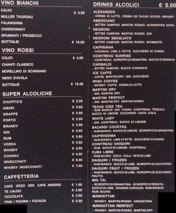 Menu di Neroscuro 