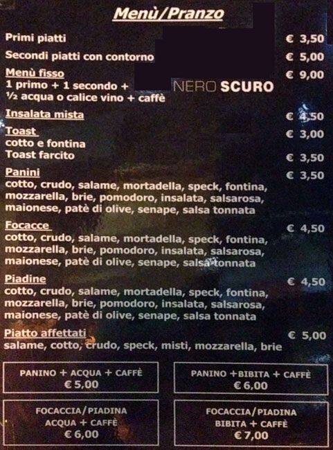 Menu di Neroscuro 