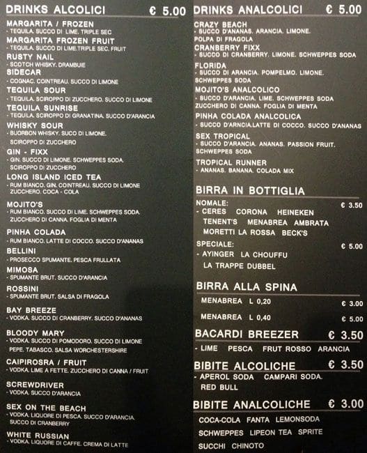 Menu di Neroscuro 