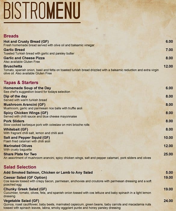 Eltham Hotel Menu, Menu for Eltham Hotel, Eltham, Melbourne