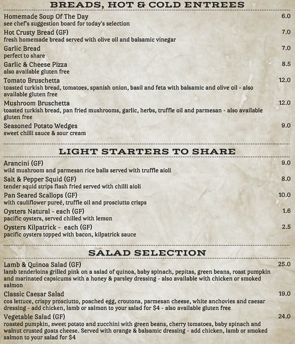Eltham Hotel Menu, Menu for Eltham Hotel, Eltham, Melbourne
