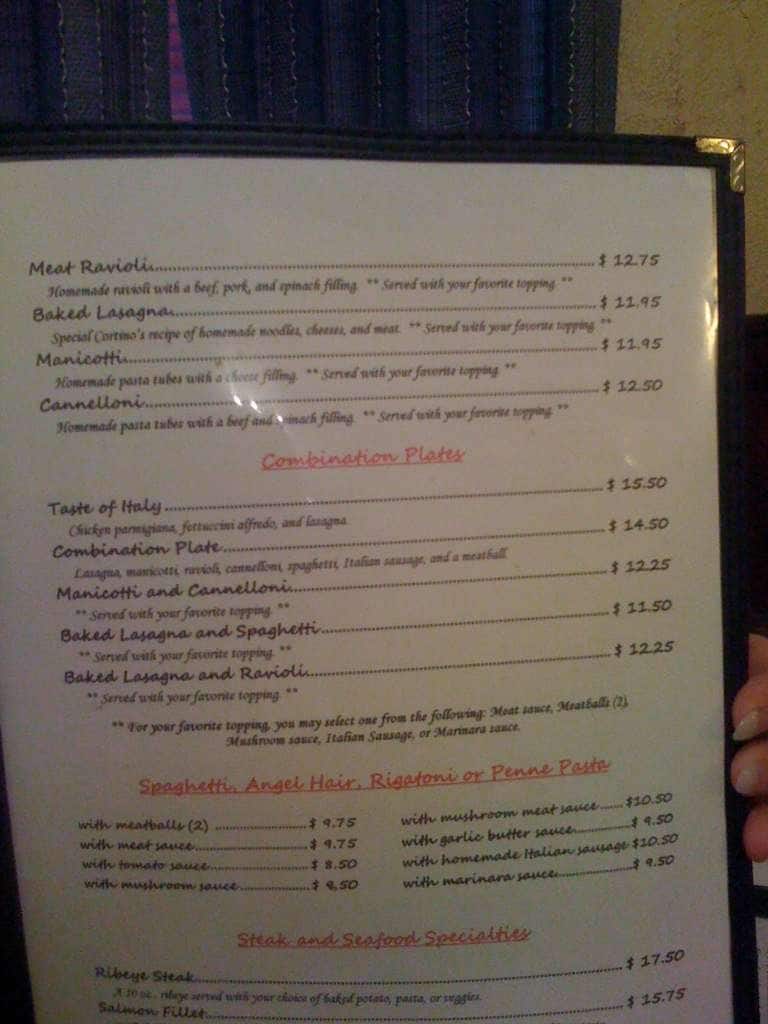 Menu at Cortino's restaurant, Weslaco, E Business 83